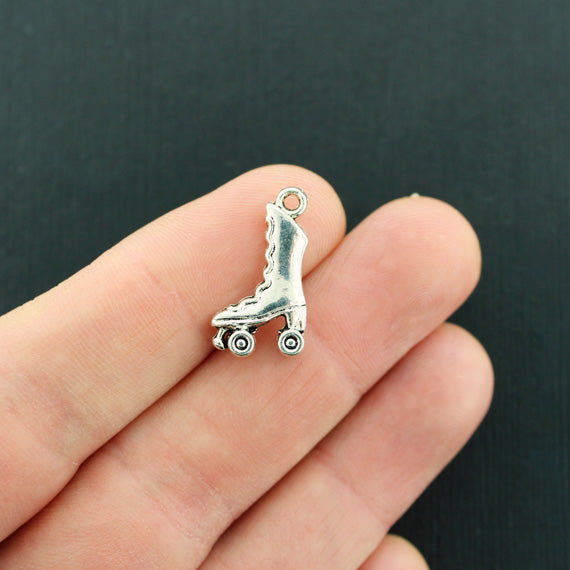 6 Roller Skate Antique Silver Tone Charms 2 Sided - SC404