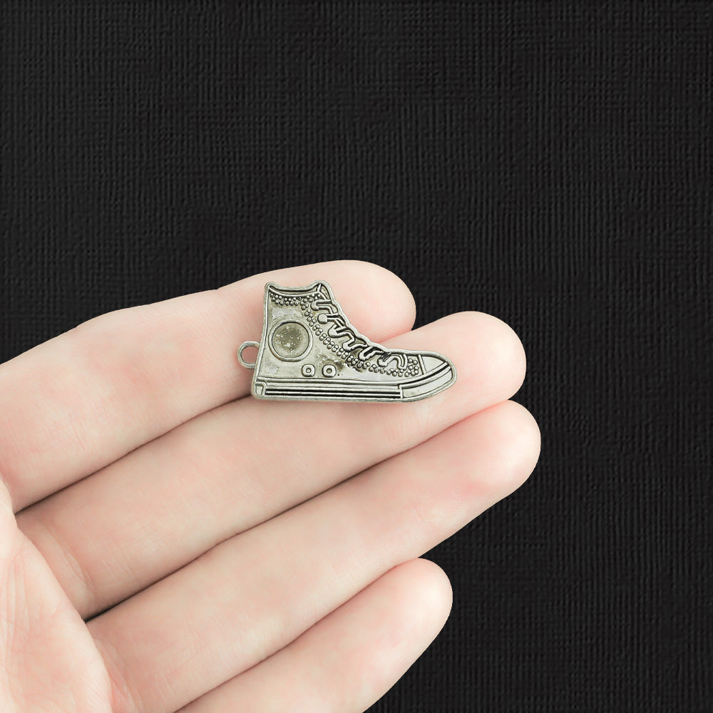 6 Running Shoe Antique Silver Tone Charms 2 Sided - SC4115