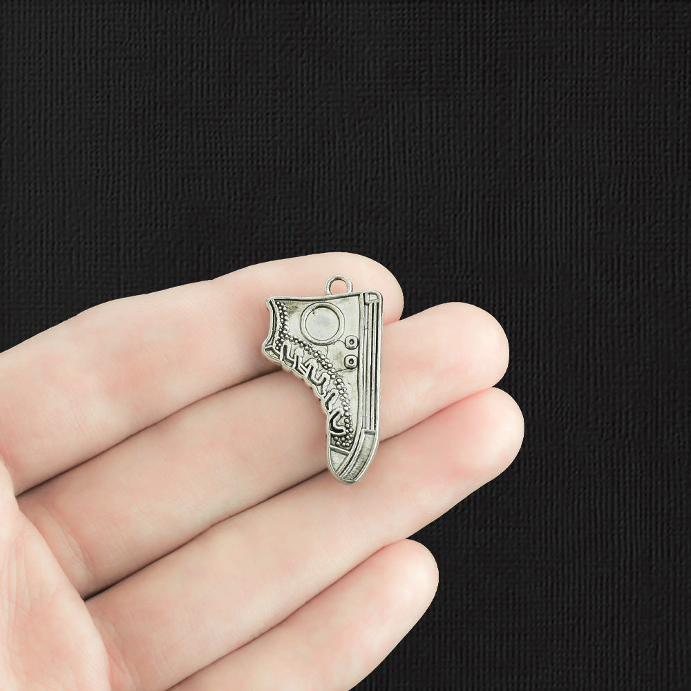 6 Running Shoe Antique Silver Tone Charms 2 Sided - SC4115
