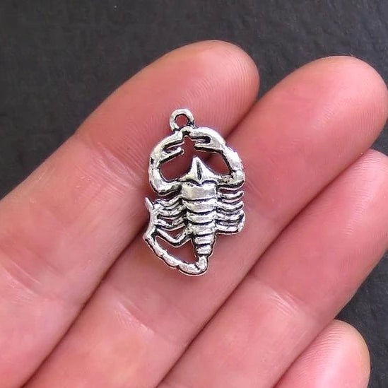 6 Scorpion Antique Silver Tone Charms 2 Sided - SC424