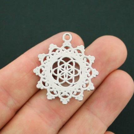 6 Seed of Life Antique Silver Tone Charms - SC5598