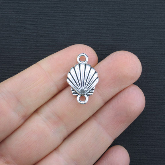 6 Shell Connector Antique Silver Tone Charms 2 Sided - SC2688