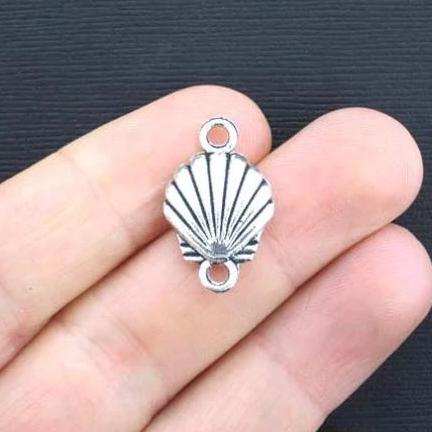 6 Shell Connector Antique Silver Tone Charms 2 Sided - SC2688