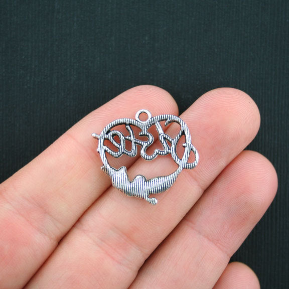 6 Sister Heart Antique Silver Tone Charms - SC3475