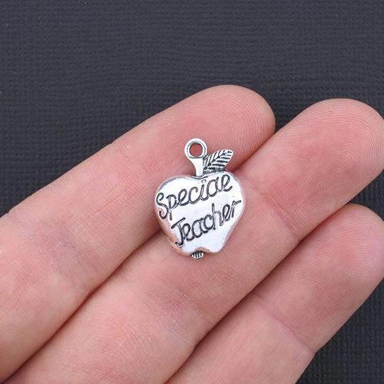 6 breloques spéciales ton argent Apple Teacher - SC3329