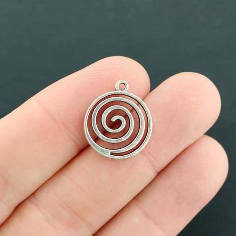 6 Spiral Antique Silver Tone Charms 2 Sided - SC5738
