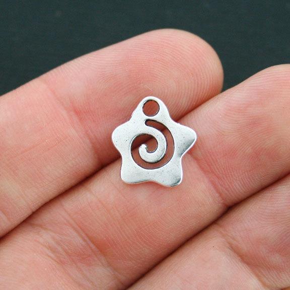 6 Star Antique Silver Tone Charms 2 Sided - SC3957