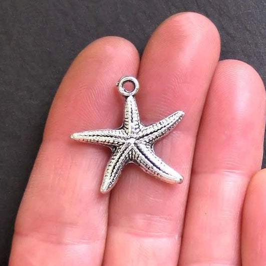 6 Starfish Antique Silver Tone Charms - SC441