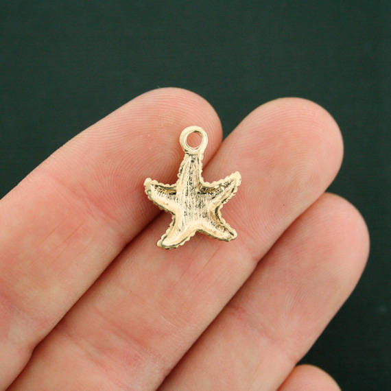6 Starfish Gold Tone Enamel Charms - E568