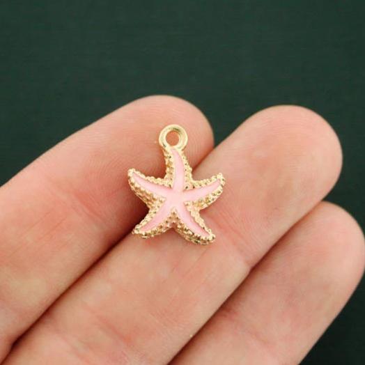 6 Starfish Gold Tone Enamel Charms - E568