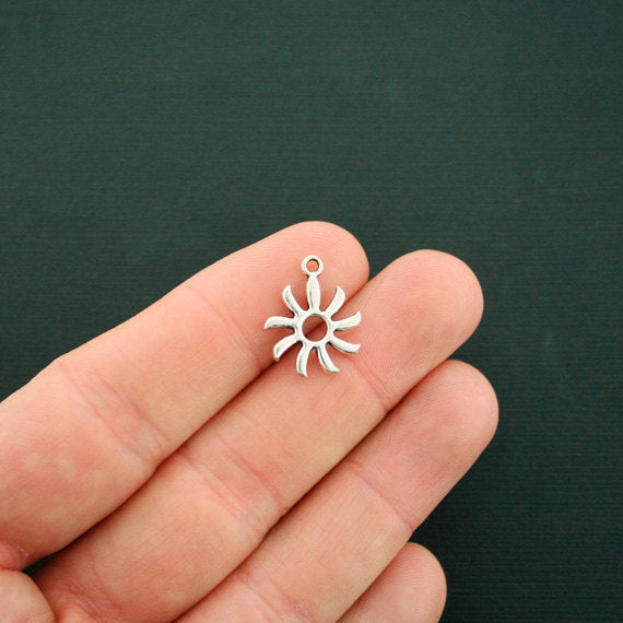 6 Sun Antique Silver Tone Charms 2 Sided - SC6553