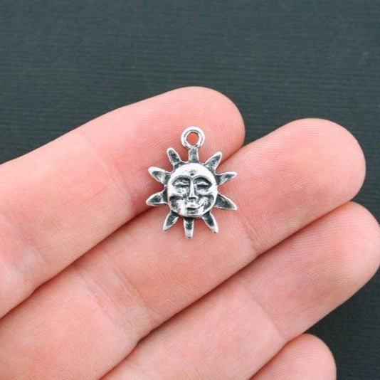 6 Sun Antique Silver Tone Charms - SC952