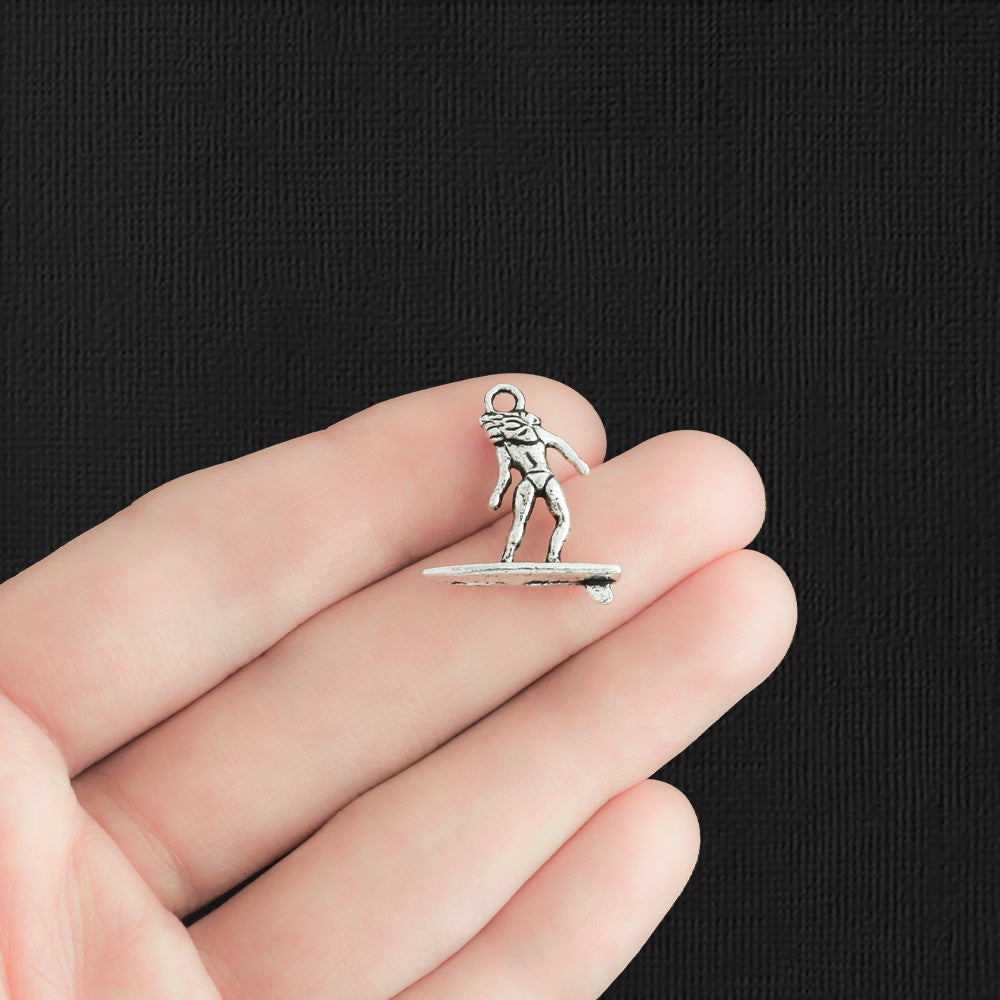 6 Surfer Antique Silver Tone Charms 2 Sided - SC483