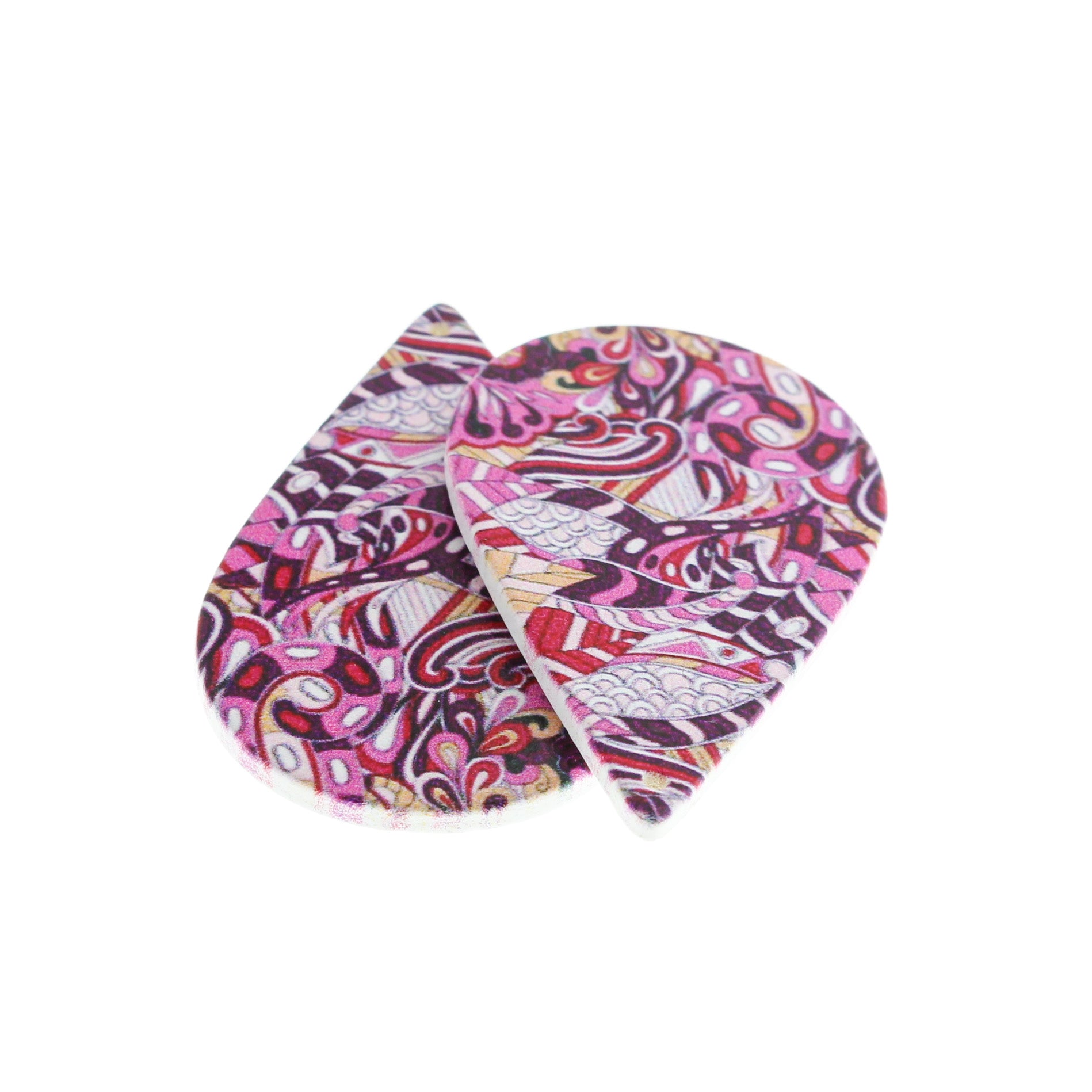 6 breloques en bois naturel imprimé goutte tourbillon rose 59mm - WP449