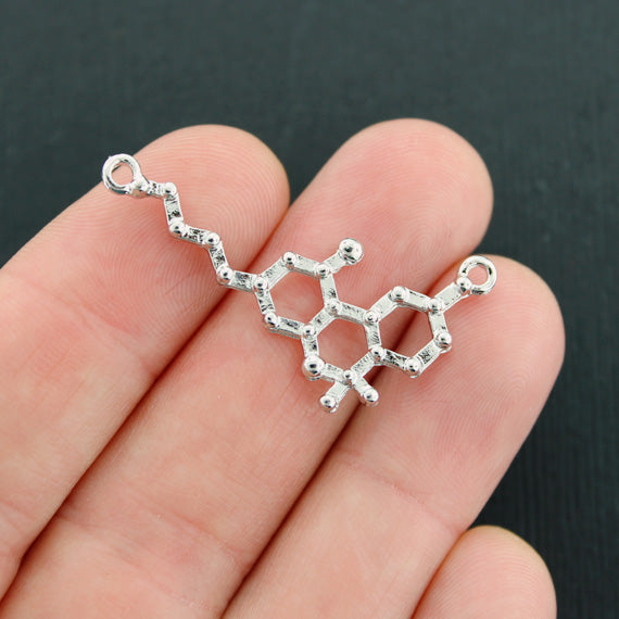 6 THC Molecule Molecule Antique Silver Tone Charms 2 Sided- SC2789