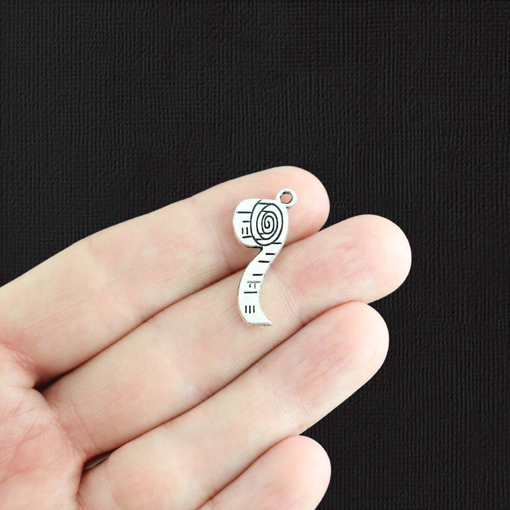 6 Tape Measure Antique Silver Tone Charms 2 Sided - SC509