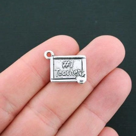 6 Teacher Antique Silver Tone Charms - SC2956