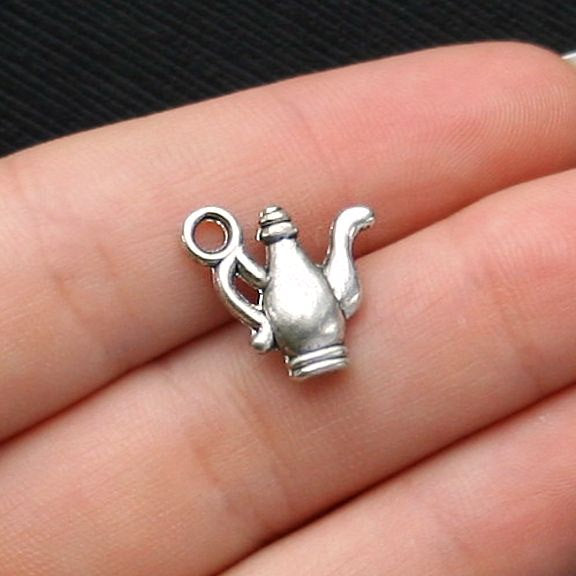 6 breloques argentées antiques pour théière 2 faces - SC1444