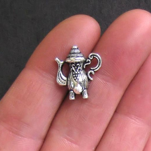 6 Teapot Antique Silver Tone Charms - SC368