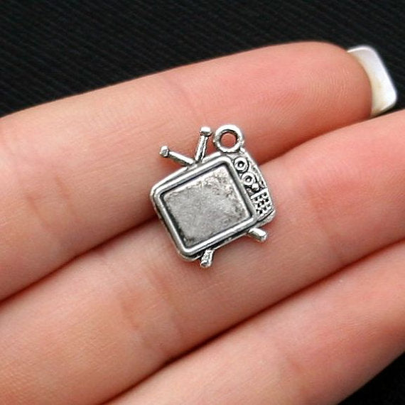 6 Television Antique Silver Tone Charms 2 Sided - SC488