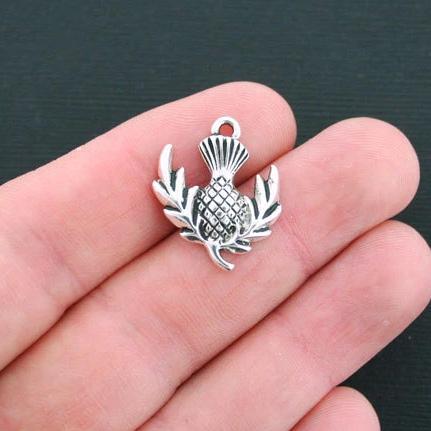 6 Thistle Antique Silver Tone Charms - SC3917