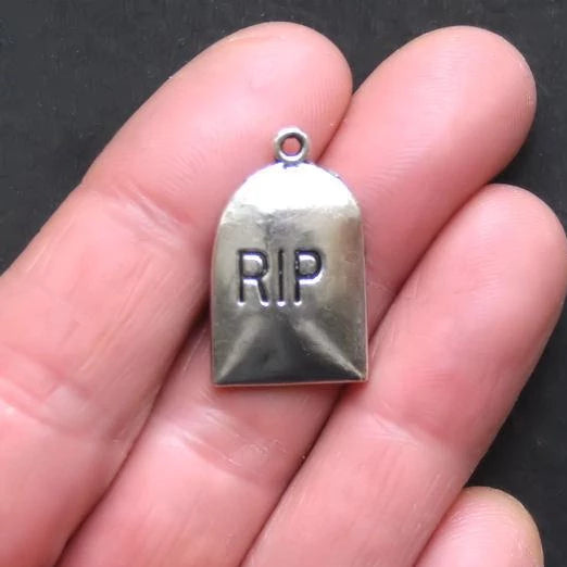 6 Tombstone Antique Silver Tone Charms - SC413