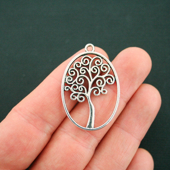 6 Tree of Life Antique Silver Tone Charms 2 Sided - SC6656