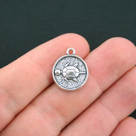 6 Turtle Antique Silver Tone Charms - SC448