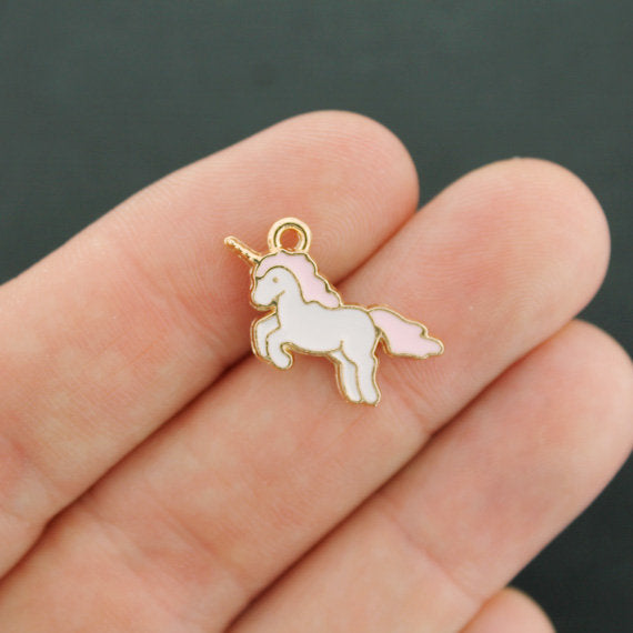 6 Unicorn Gold Tone Enamel Charms - E024