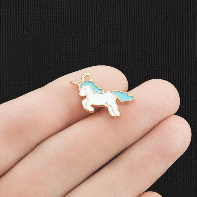 6 Unicorn Gold Tone Enamel Charms - E035