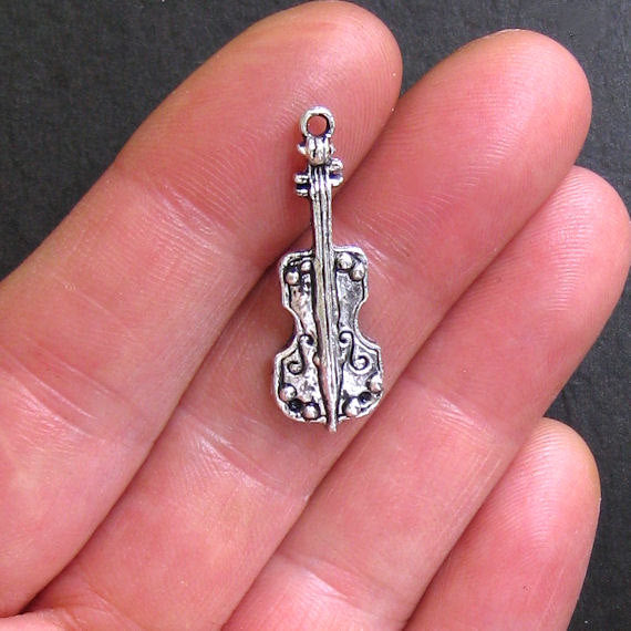 6 Violin Antique Silver Tone Charms - SC563