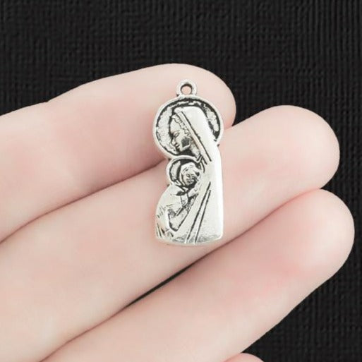 6 Virgin Mary and Jesus Antique Silver Tone Charms - SC314