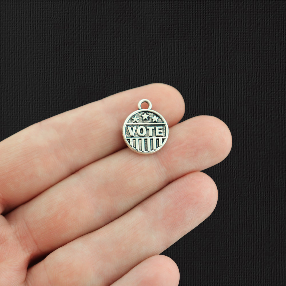6 Vote Antique Silver Tone Charms 2 Sided - SC576