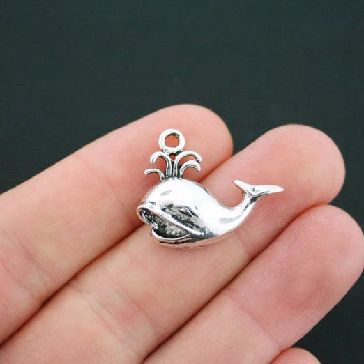 6 Whale Antique Silver Tone Charms - SC481