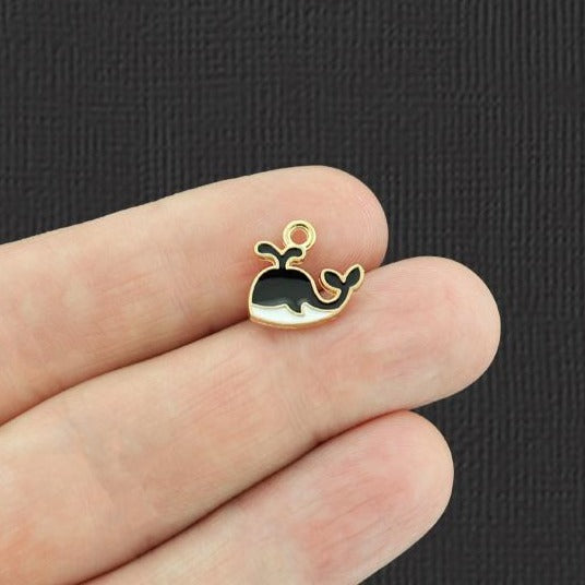 6 Whale Gold Tone Enamel Charms - E025