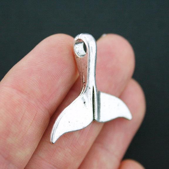6 Whale Tail Antique Silver Tone Charms 3D - SC2714