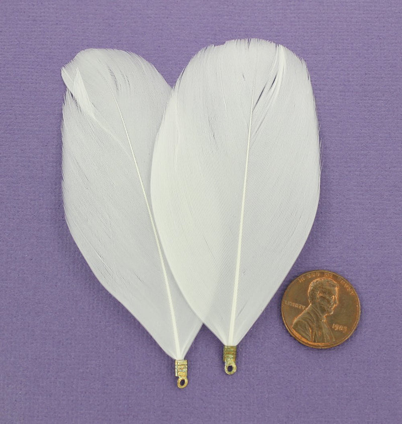 Feather Pendants - Gold Tone and White - 6 Pieces - Z704