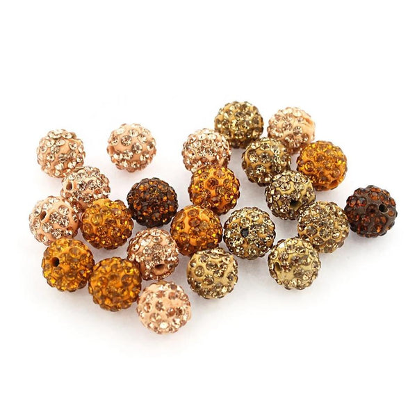 Round Polymer Clay Rhinestone Beads 10mm - Assorted Gold and Copper - 6 Beads - BD029