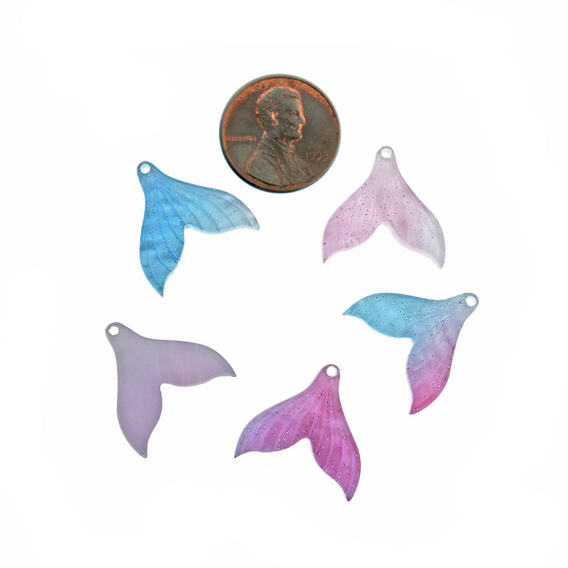 8 Mermaid Tail Purple Glitter Acetate Resin Charms - K386