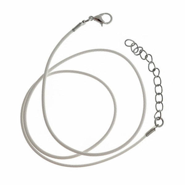 White Wax Cord Necklace 18" Plus Extender - 2mm - 12 Necklaces - N199