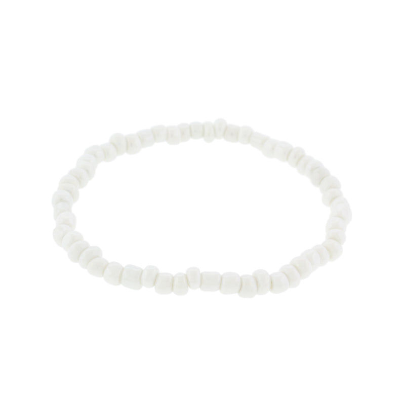 Seed Glass Bead Bracelets - 65mm - White - 5 Bracelets - BB109