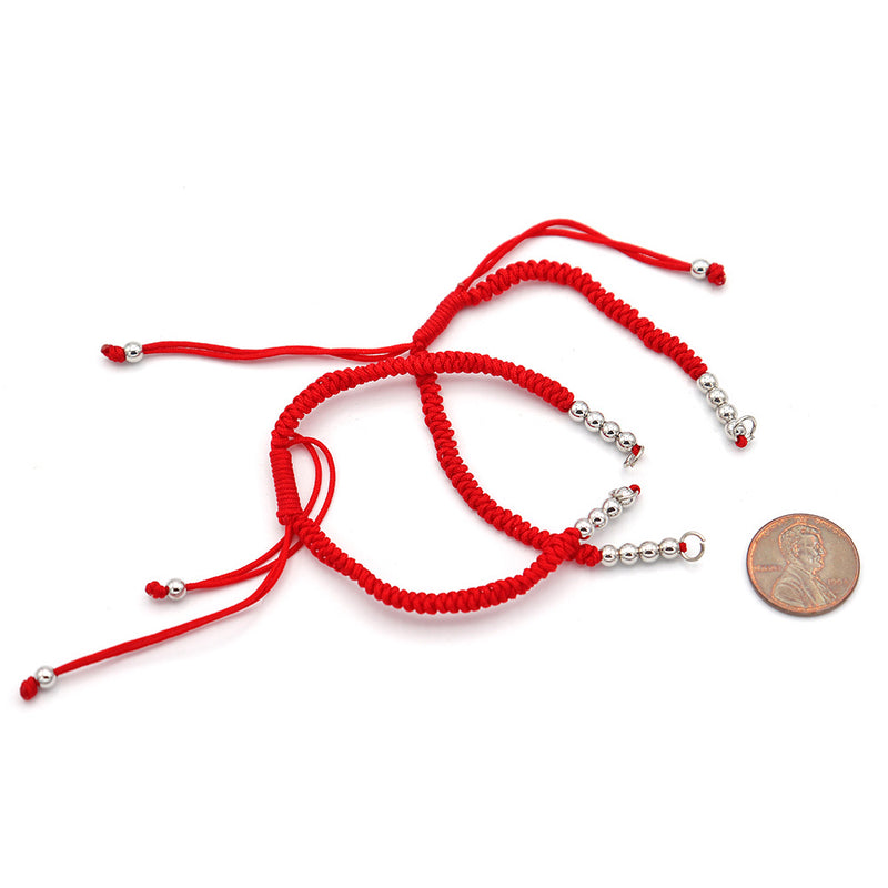 Red Nylon Cord Adjustable Connector Bracelet Base With Brass Spacer Beads 4.5-8.5"- 4mm - 1 Bracelet - N028-E