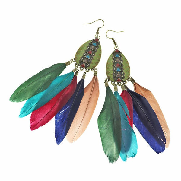 2 Feather Dreamcatcher Earrings - French Hook Style - 1 Pair - Z1224