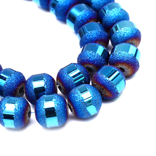 Round Glass Beads 8mm - Frosted Royal Blue - 1 Strand 72 Beads - BD1466