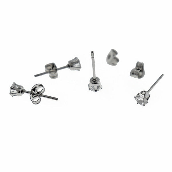 Stainless Steel Earrings - Cubic Zirconia Studs - 4mm x 3mm - 2 Pieces 1 Pair - ER541