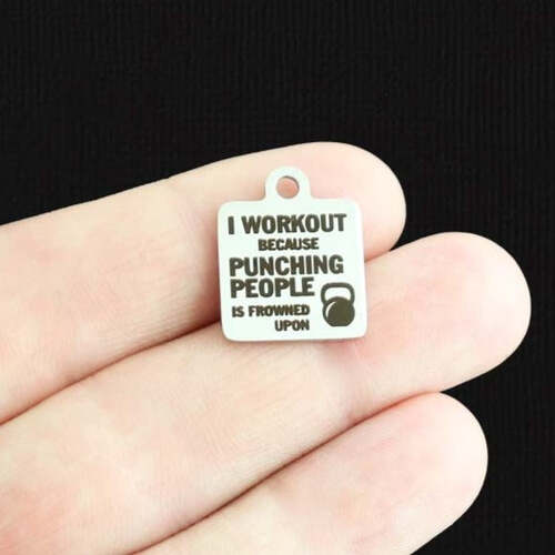I workout Stainless Steel Charms - because punching people is frowned upon - BFS013-6699