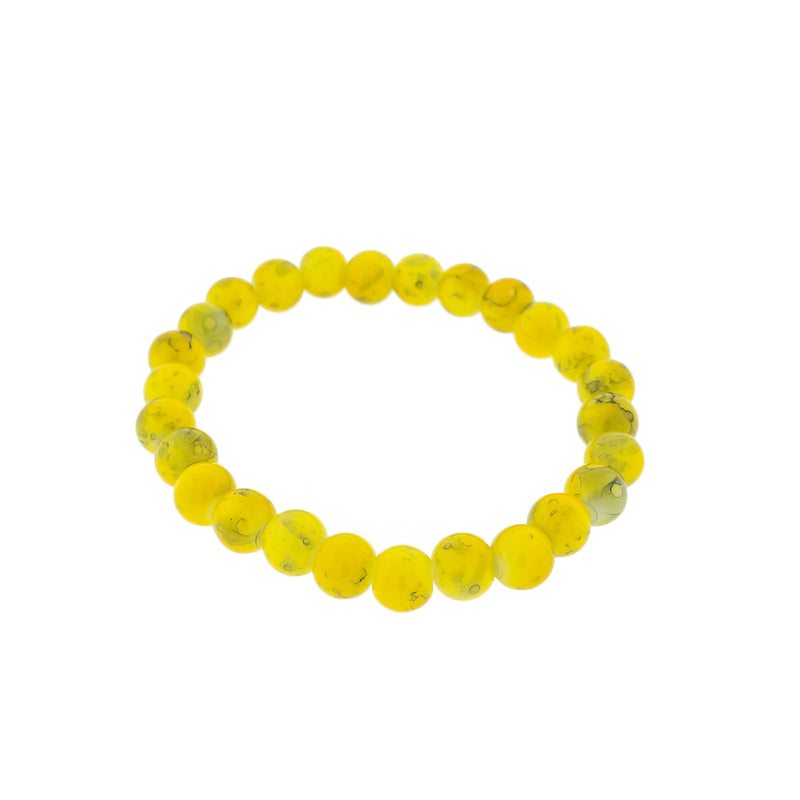 Round Glass Bead Bracelet - 57mm - Yellow Marble - 1 Bracelet - BB231