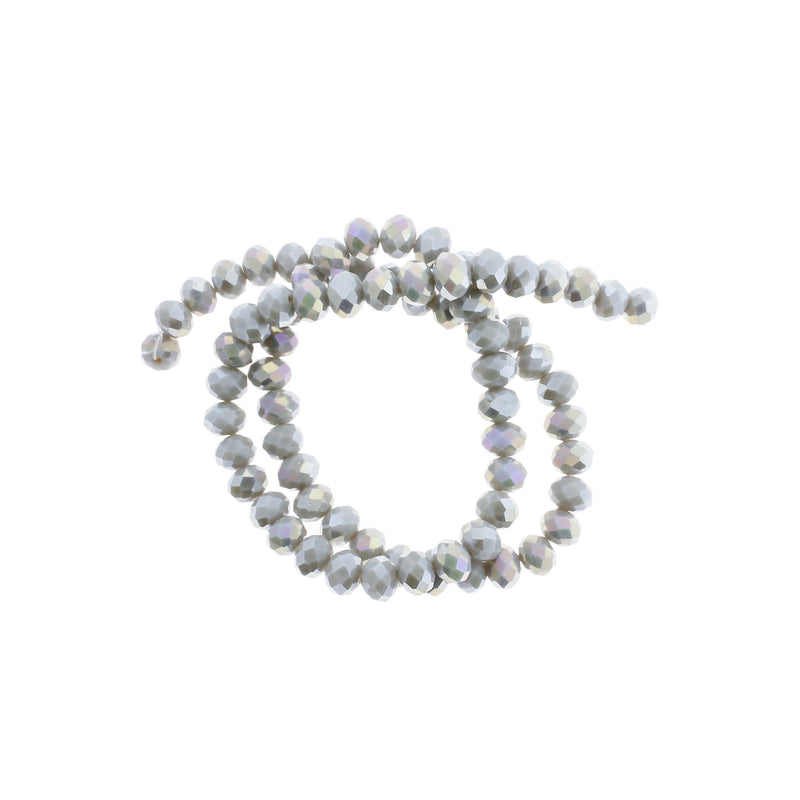 Faceted Rondelle Glass Beads 8mm x 6mm - Electroplated Grey - 1 Strand 66 Beads - BD2733