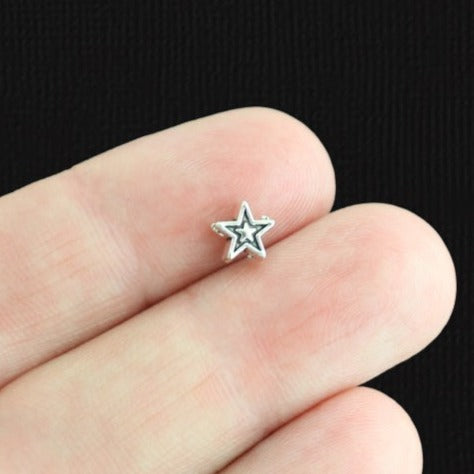 Star Spacer Metal Beads 6.5mm x 6mm - Antique Silver Tone - 50 Beads - SC1659
