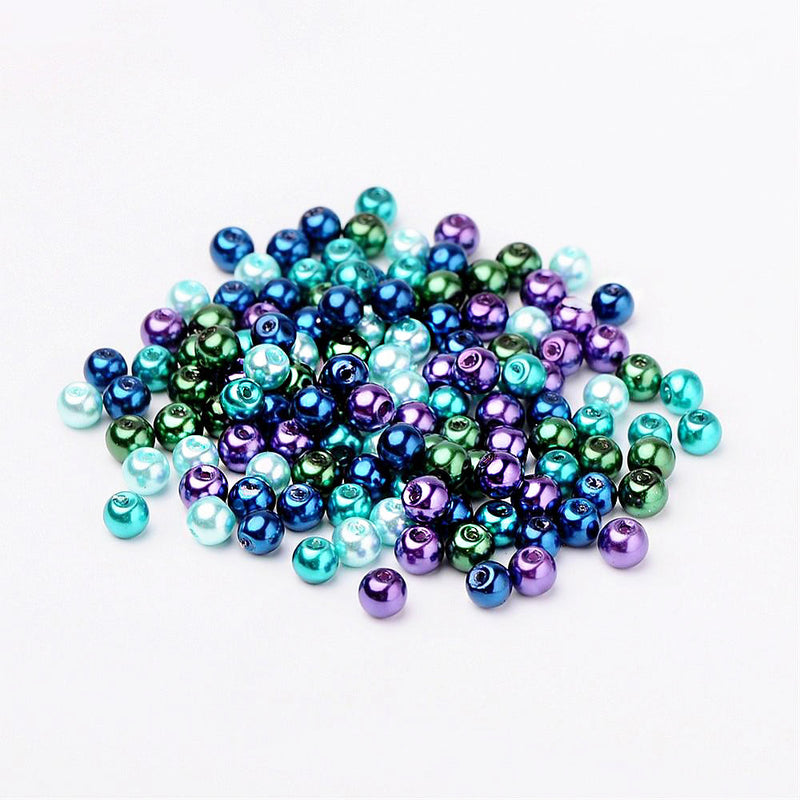 Round Glass Beads 6mm - Assorted Pearl Peacock - 200 Beads - BD1473